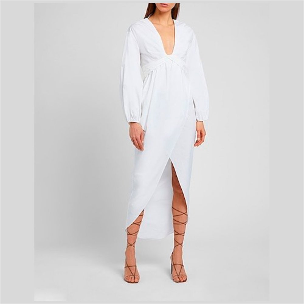 8 by Yoox White maxi dress deep v neck cotton XS